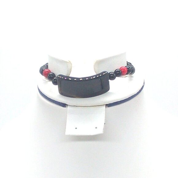 Adjustable Corded Beaded Bracelet Glass Black Red Beads - Picture 5 of 6
